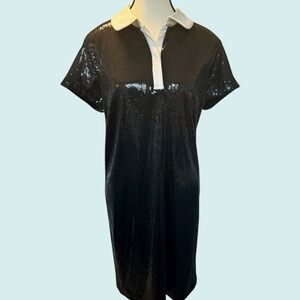 Ann Taylor New Sequin Black dress. Liquid shimmer; silk white‎ color. 14